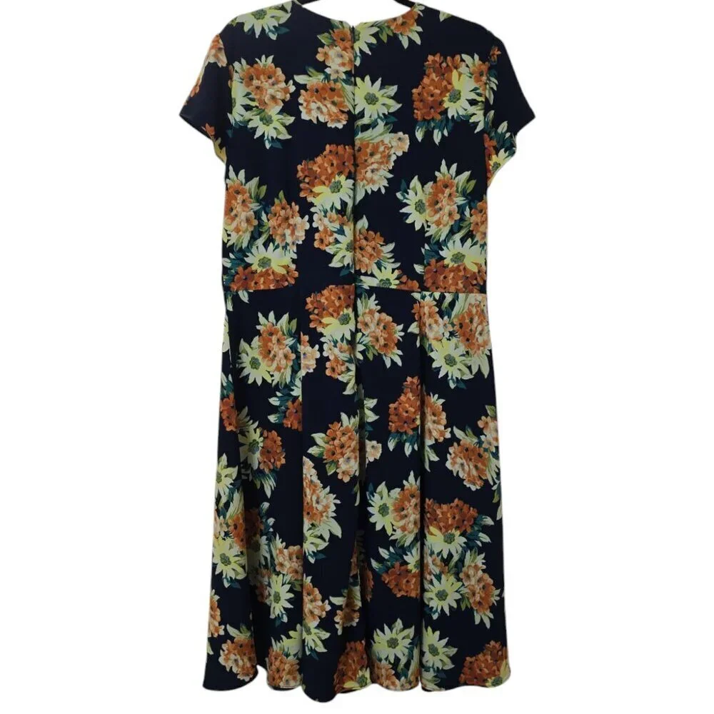 Ann Taylor Factory Floral Dress - Navy with Orange and Yellow Flowers - Picture 2 of 6